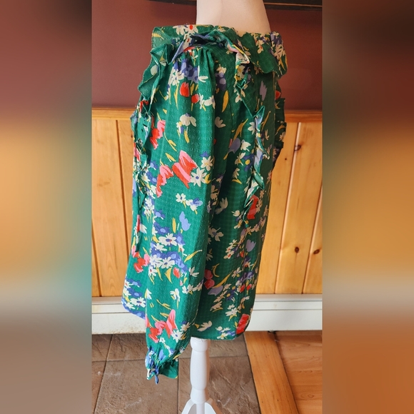 Loft Bouquet Floral Ruffle Tie Neck Top Blouse Green Size Small - Picture 4 of 11